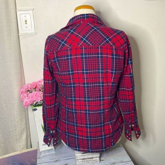 🌷LADY Hathaway🌷 Red Flannel Fleece Lined Snap Button Jacket   - Picture 7 of 9